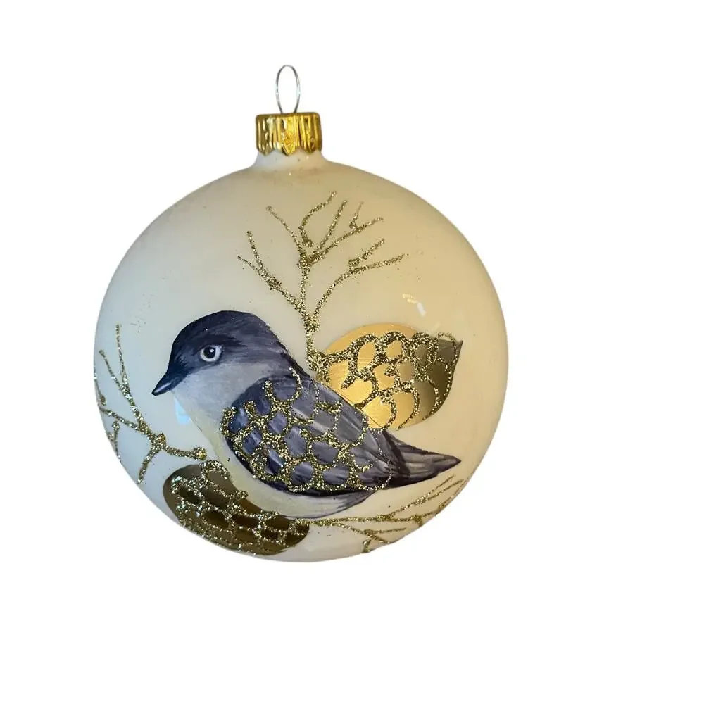 VITBIS Poland Hand Painted Glass Ornament 4in Blue Bird Gold Pinecone NEW